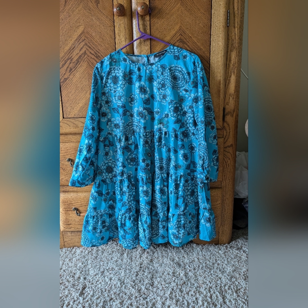 Blue swing dress 3/4 length sleeve